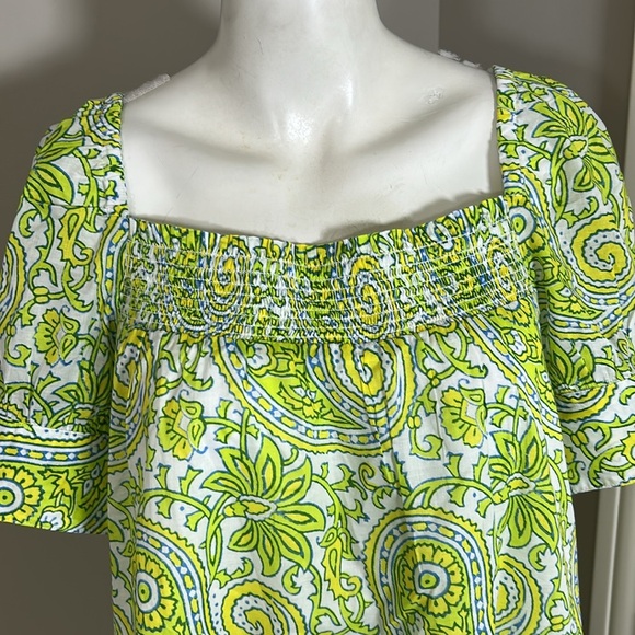 J Crew x SZ Blockprints Square Neck Puff Sleeve Mini Dress Green Sz M NEW BQ857 - Picture 5 of 16